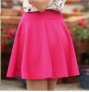 Candy Color Stretch Skater Flared Pleated Mini Skirt