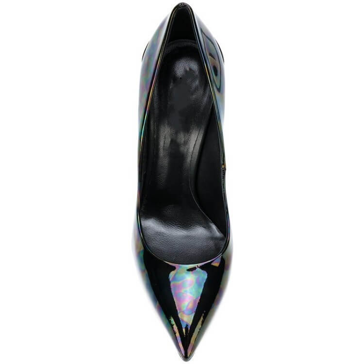 Black Patent Leather Pointed Toe Stiletto Heel Pumps