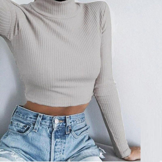 Tight Turtleneck Crop Striped Pullover Sweater