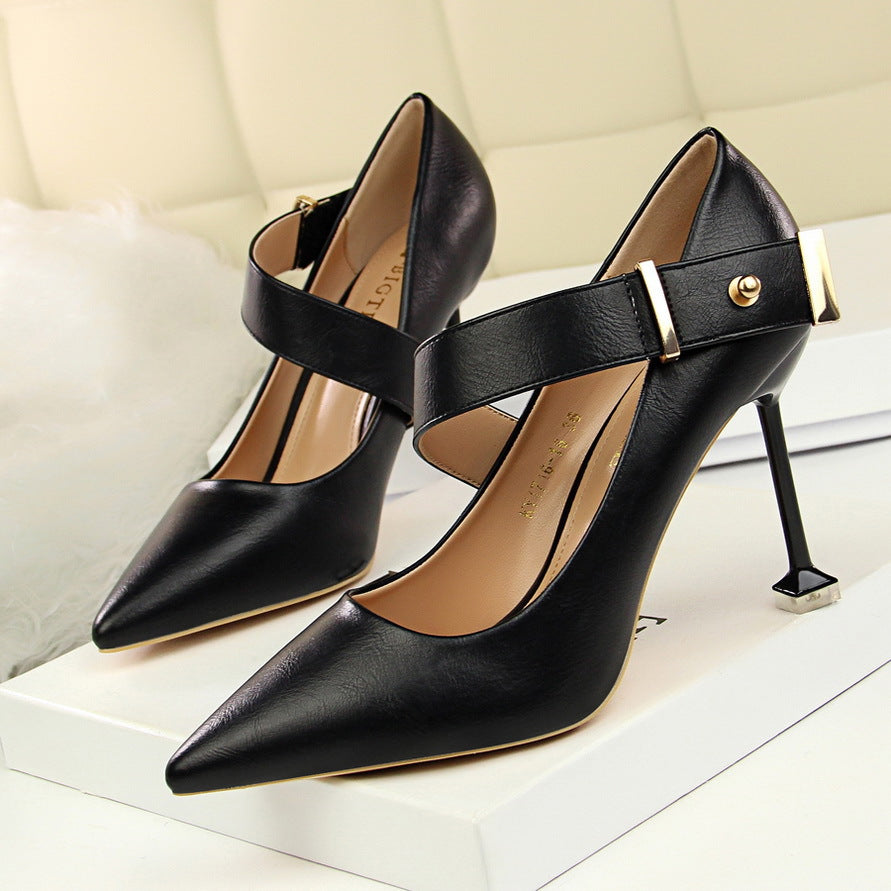 Pointed Toe Kitten Stiletto Heel PU High Heels Party Shoes