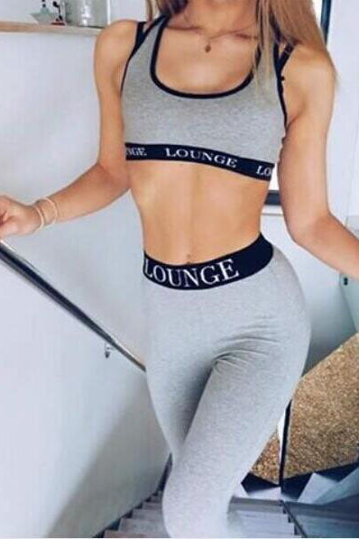 Letter Print Tank Top with Skinny Pants Two Pieces Set