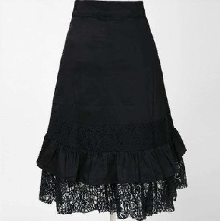 Black High Waist Lace Patchwork Knee Length Dress