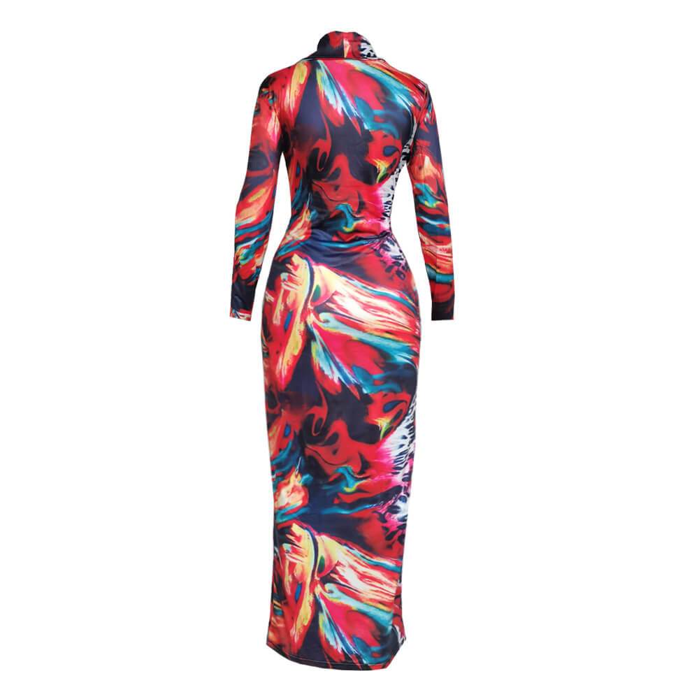 Multicolor Tight Long Sleeve Ankle Length Dress