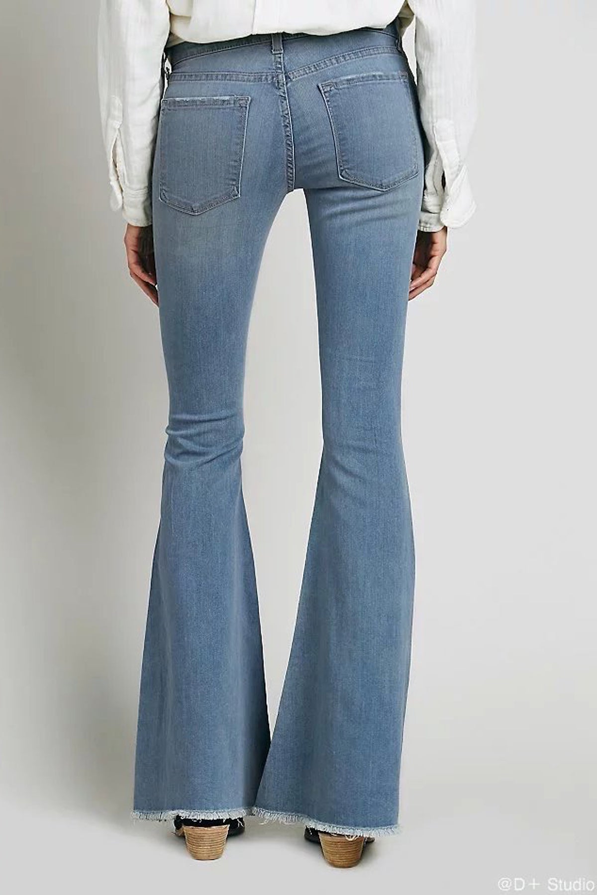 Solid Color Bell-bottomed Middle Waist Long Pants Jeans