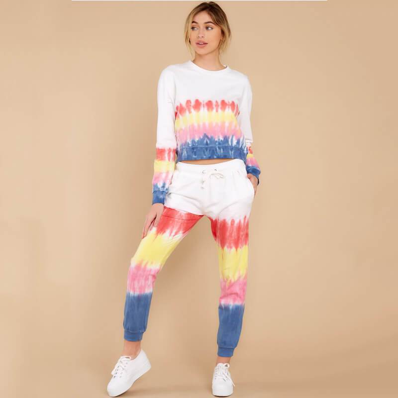 Casual Color Block Loose High Waist Long Sleeve Strap Two Pieces Set