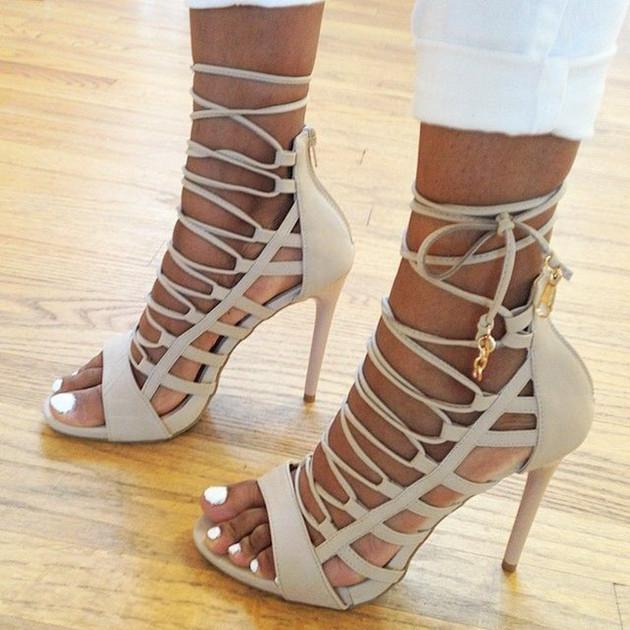 Clearance Sexy Lace Up Cut Out PU High Heel Sandals