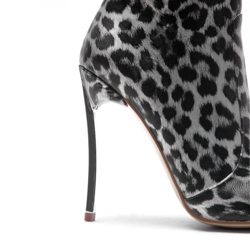 Leopard PU Pointed Toe High Heel Calf Boots