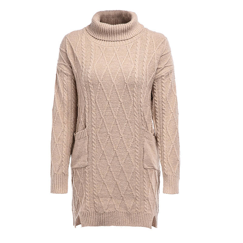Turtleneck Cable Knit Oversized Sweater Dress