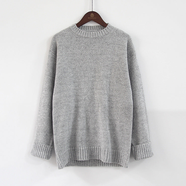 Loose Scoop Women Mohair Solid Color Pullover Sweater