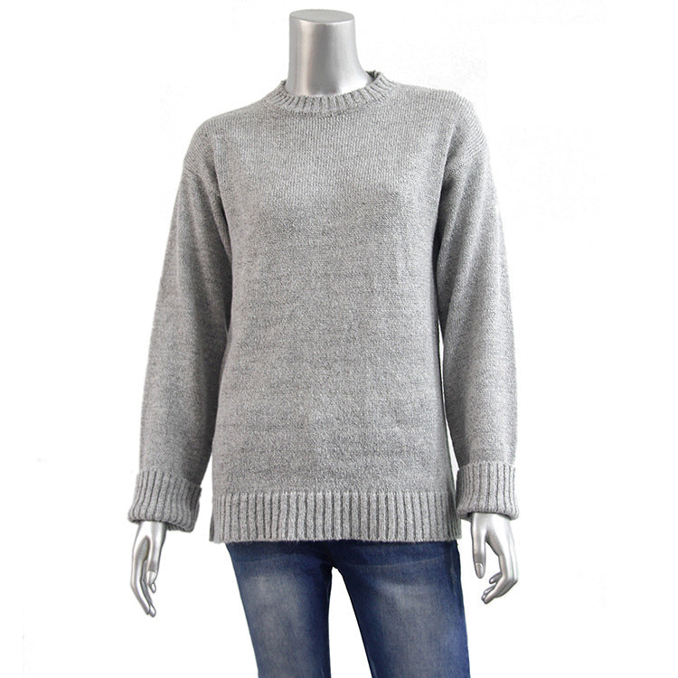 Loose Scoop Women Mohair Solid Color Pullover Sweater
