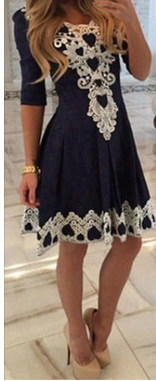 Sexy Lace Flowered Splicing Short Sleeve V-neck Dress - Meet Yours Fashion - 2