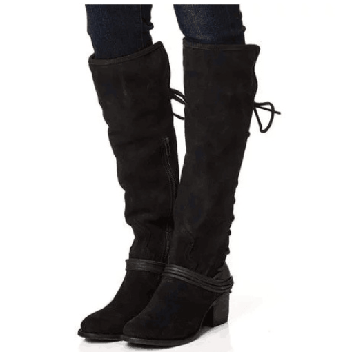 Back Lace Up High Chunky Heel Knee High Boots 