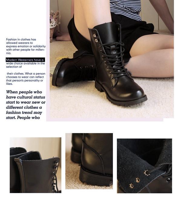 Women's Cool Black PUNK Military Army Knight Lace-up Short Boots - Oh Yours Fashion - 2