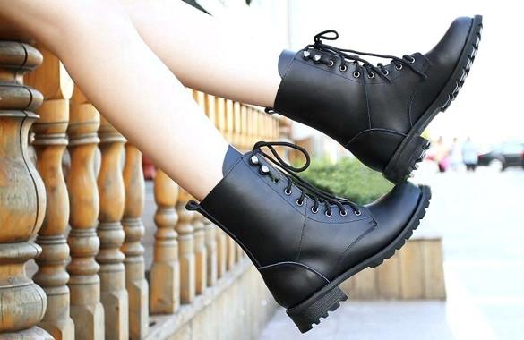 Women's Cool Black PUNK Military Army Knight Lace-up Short Boots - Oh Yours Fashion - 11