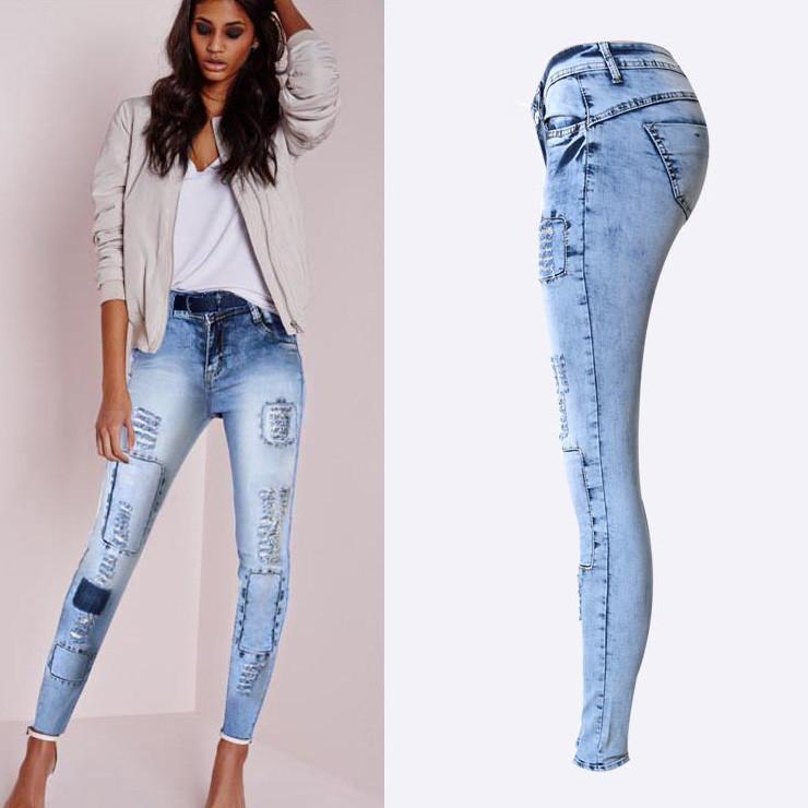 Patchwork Low Waist Ripped Skinny Long Jeans - Meet Yours Fashion - 4