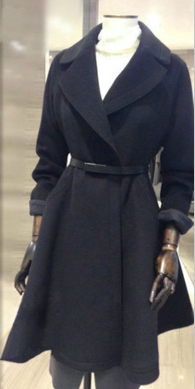 Belt Lapel Pleated Solid Pockets Long Coat - Meet Yours Fashion - 1