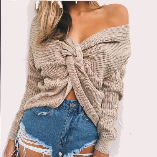 Crewneck Knit Open Back Pullover Sweater
