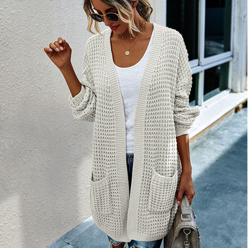 Open Front Knitted Colorblock Sweater Cardigan