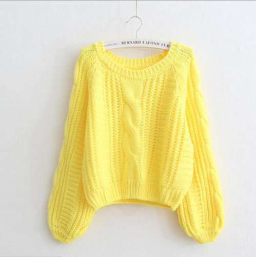 Cable Sleeve Coarse Yam Pure Color Pullover Sweater - Meet Yours Fashion - 6
