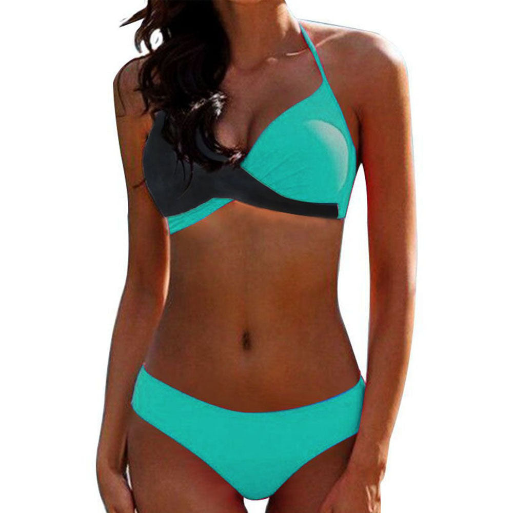 Plus Size Halter Colorblock Strappy Low Rise Bikinis