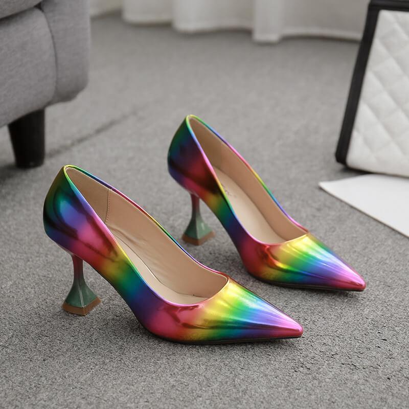 Color Block Patent Leather Pointed Toe Pumps