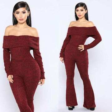 Sexy Long Sleeves Off Shoulder Wide Leg Jumpsuits