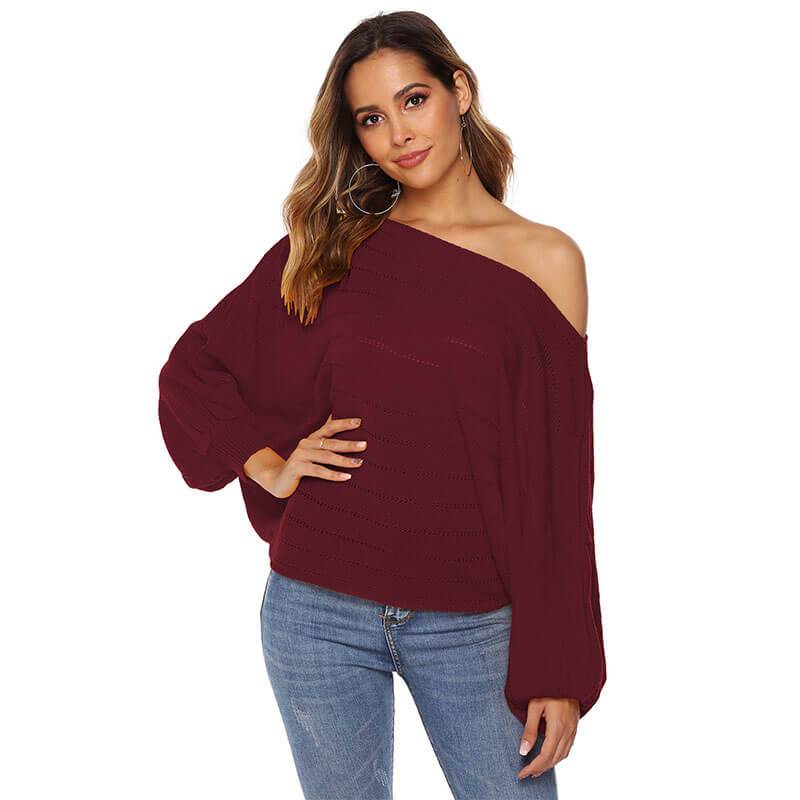 Off Shoulder Batwing Hollow Out Knit Sweater