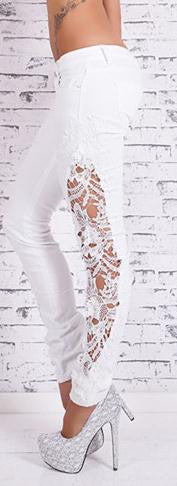 Plus Size Lace Patchwork Slim Straight Low Waist Jeans - Meet Yours Fashion - 1