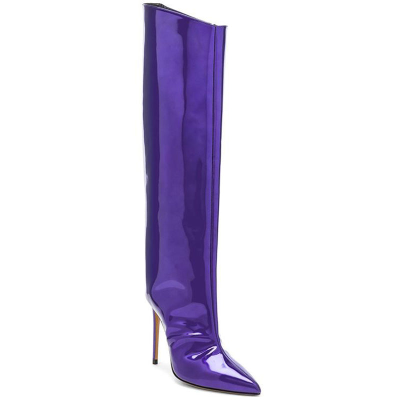 Fashion Leather Bright Color High Heel Knee High Boots