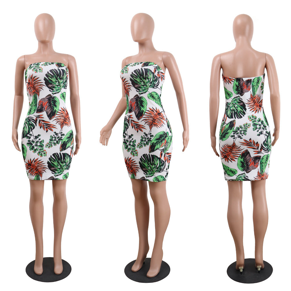 Strapless Print Knee-length Bodycon Club Dress