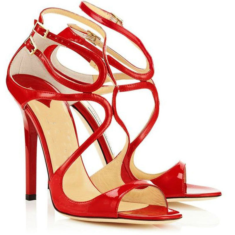Sexy Patent Leather Cutout Buckle High Heel Sandals