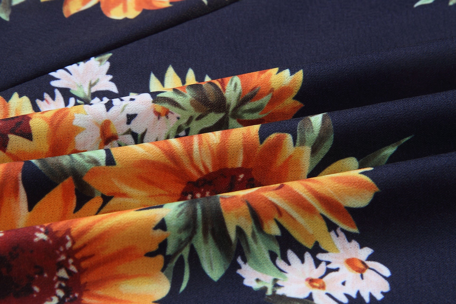 Spaghetti Straps Flower Print Buttons High Waist Women A-line Tee-length Dress
