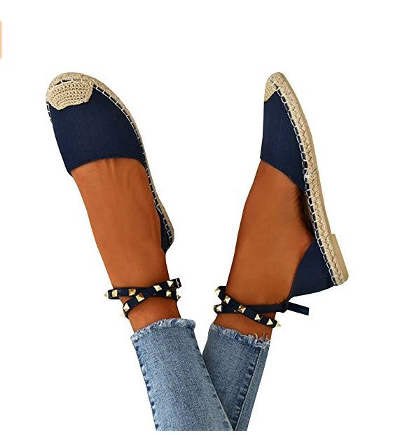 Patchwork Rivets Waves Flat Heel Round Toe Flats Plus Size Shoes