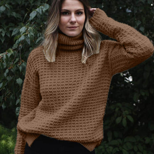 Turtleneck Crochet Pullover Thick Sweater