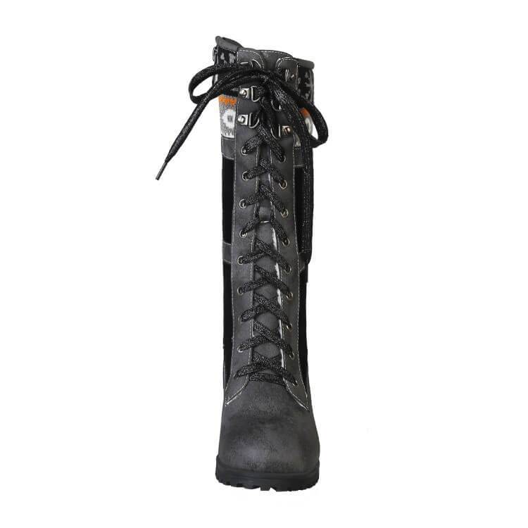Leather Lace Up Suede Patchwork Boots