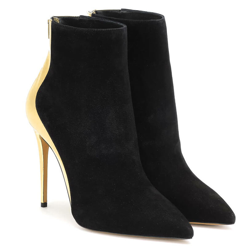 Black Point Toe Suede Patchwork High Heel Ankle Boots