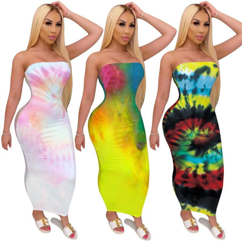 Multi Color Printed Slinky Long Tube Dress