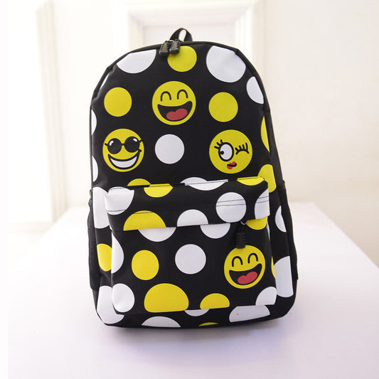 Leisure Smiling Face Emoji Print Female Canvas Backpack Bag