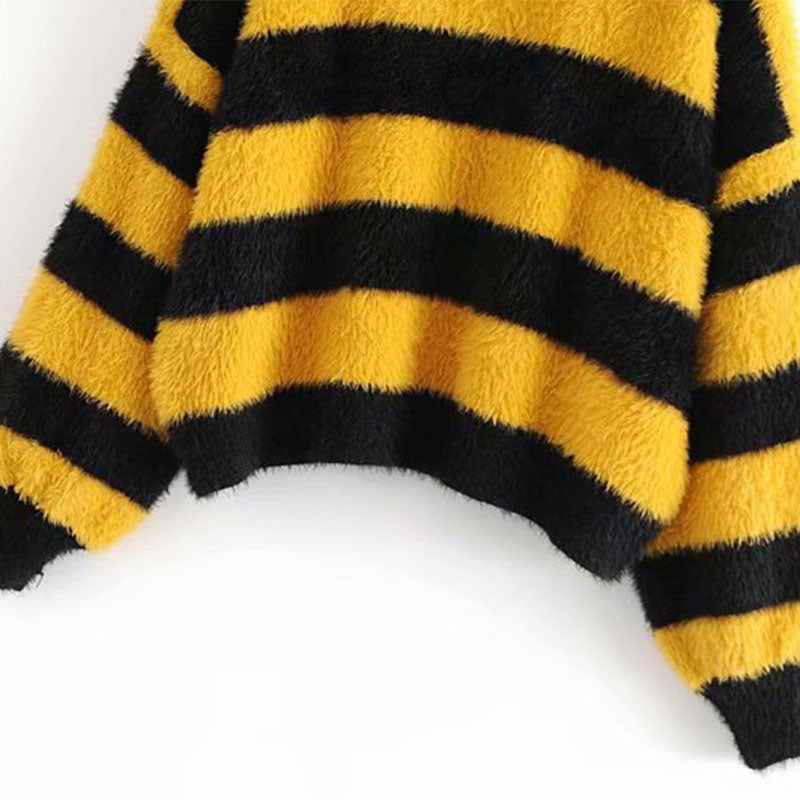 Striped Colorblock Mock Neck Sweater
