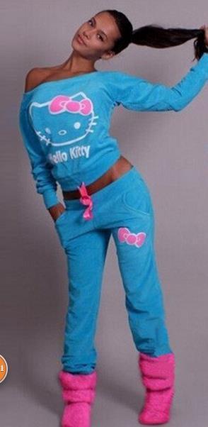 Clearance Hello Kitty Print T-shirt Pants Activewear Two Pieces Sports Suit