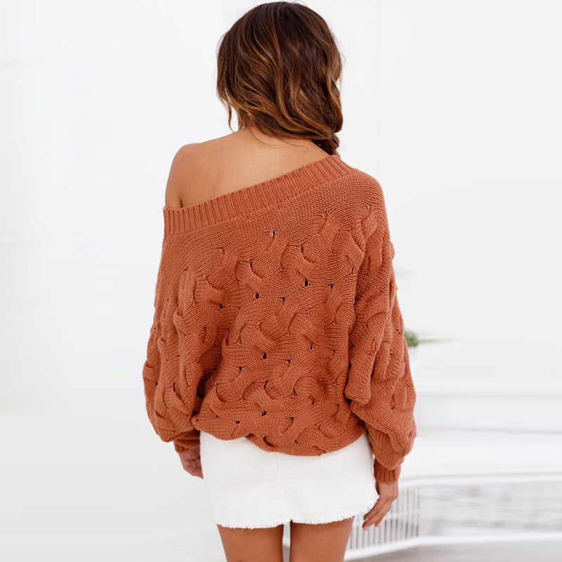 Boat Neck Loose Irregular Sleeves Women Knit Pullover Sweater