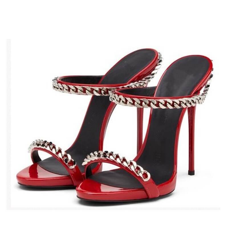 Summer Leather Chain Open Toe Stiletto Heel Sandals