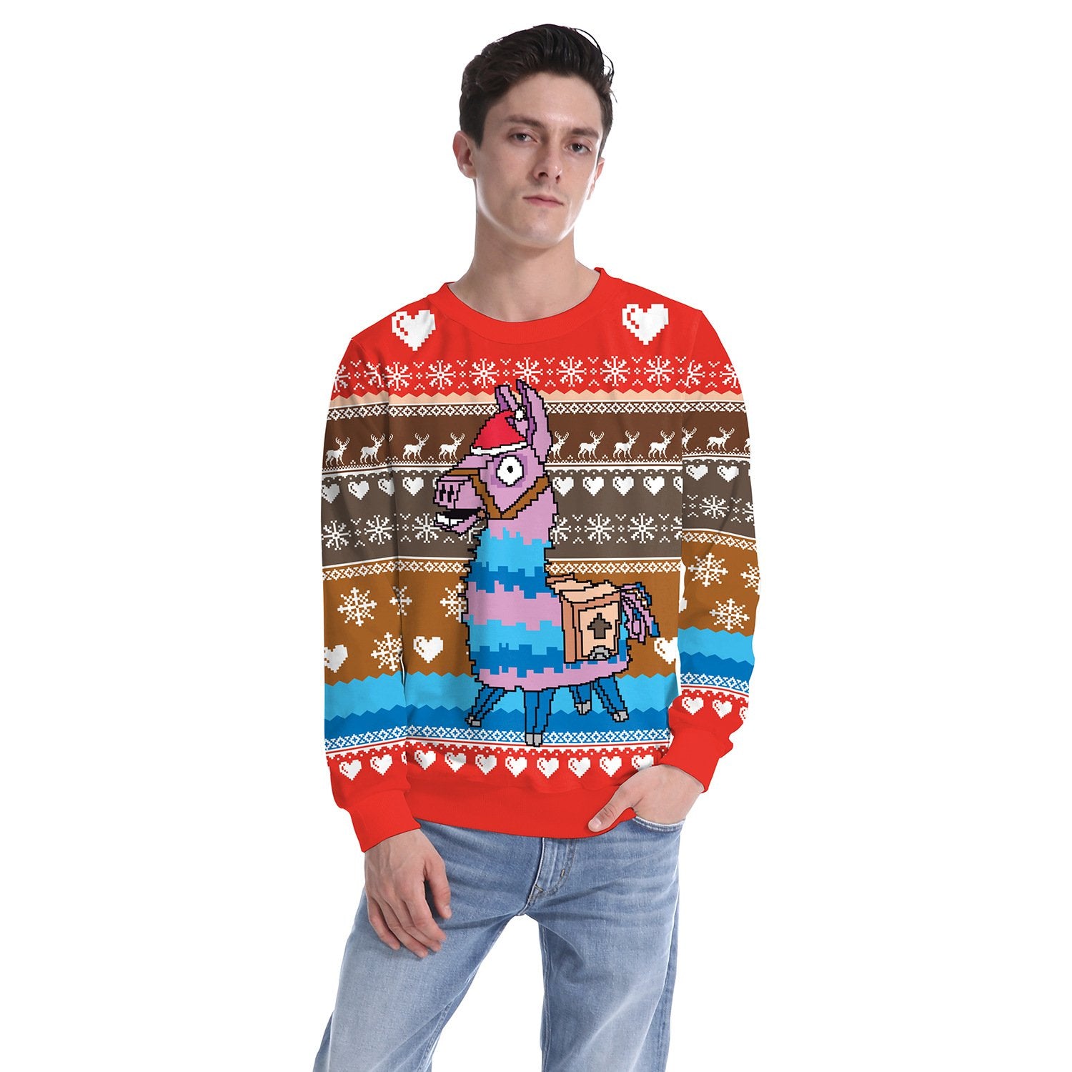 Cartoon Horse Print Women Scoop Christmas Sweatshirt