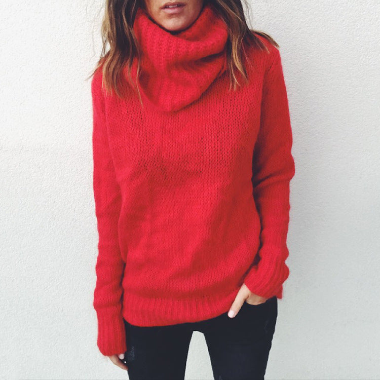 Candy Color High Dropped Neck Loose Knit Women Pullover Sweater