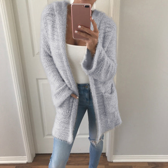 Solid Color Loose Pockets Cocoon Oversized Cardigan