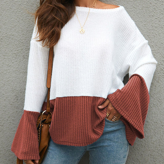 Colorblock Patchwork Bell Sleeve Sweater