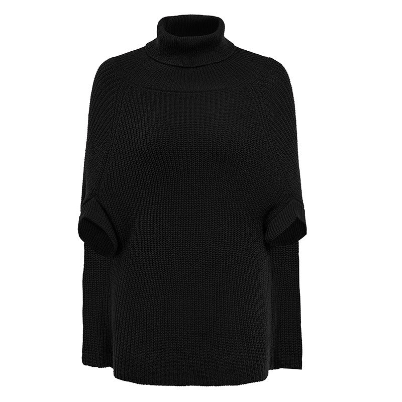 High Neck Long Batwing Sleeves Clock Women Pullover Sweater