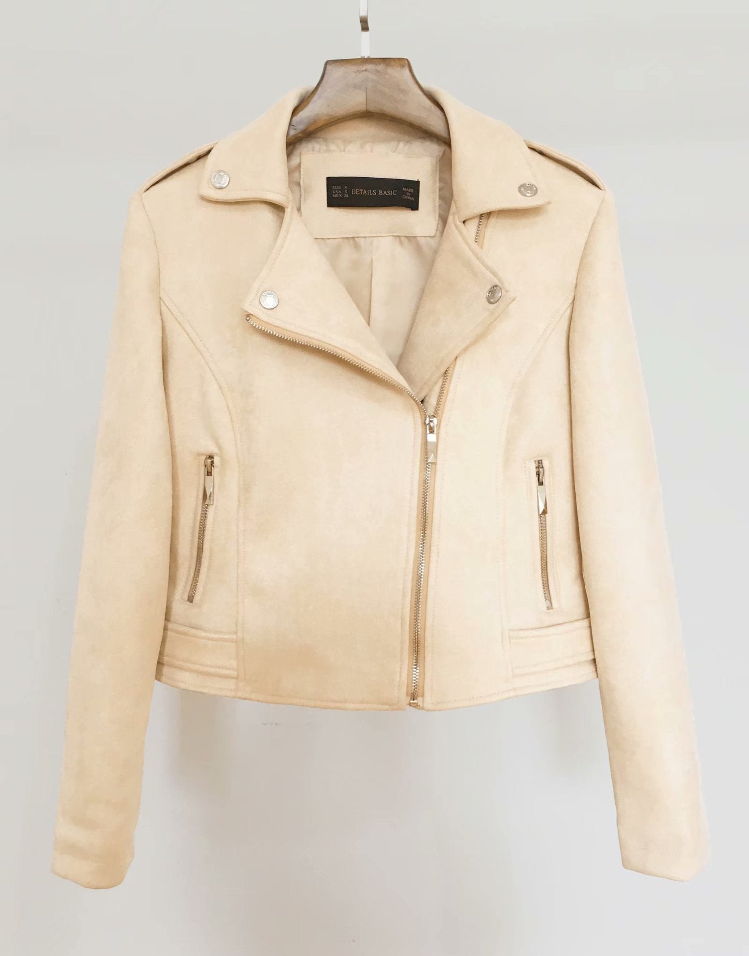 Solid Color Lapel Collar Oblique Zipper Women Slim Cropped Jacket Coat