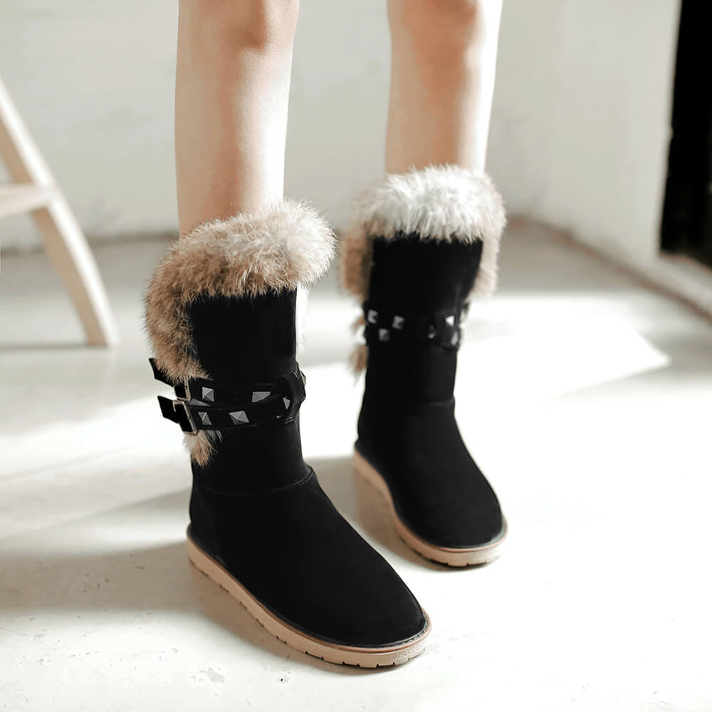 Winter Snow Flat Fur Rivet Short Boots
