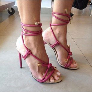 Summer Rose Red Strap Open Toe High Heel Sandals